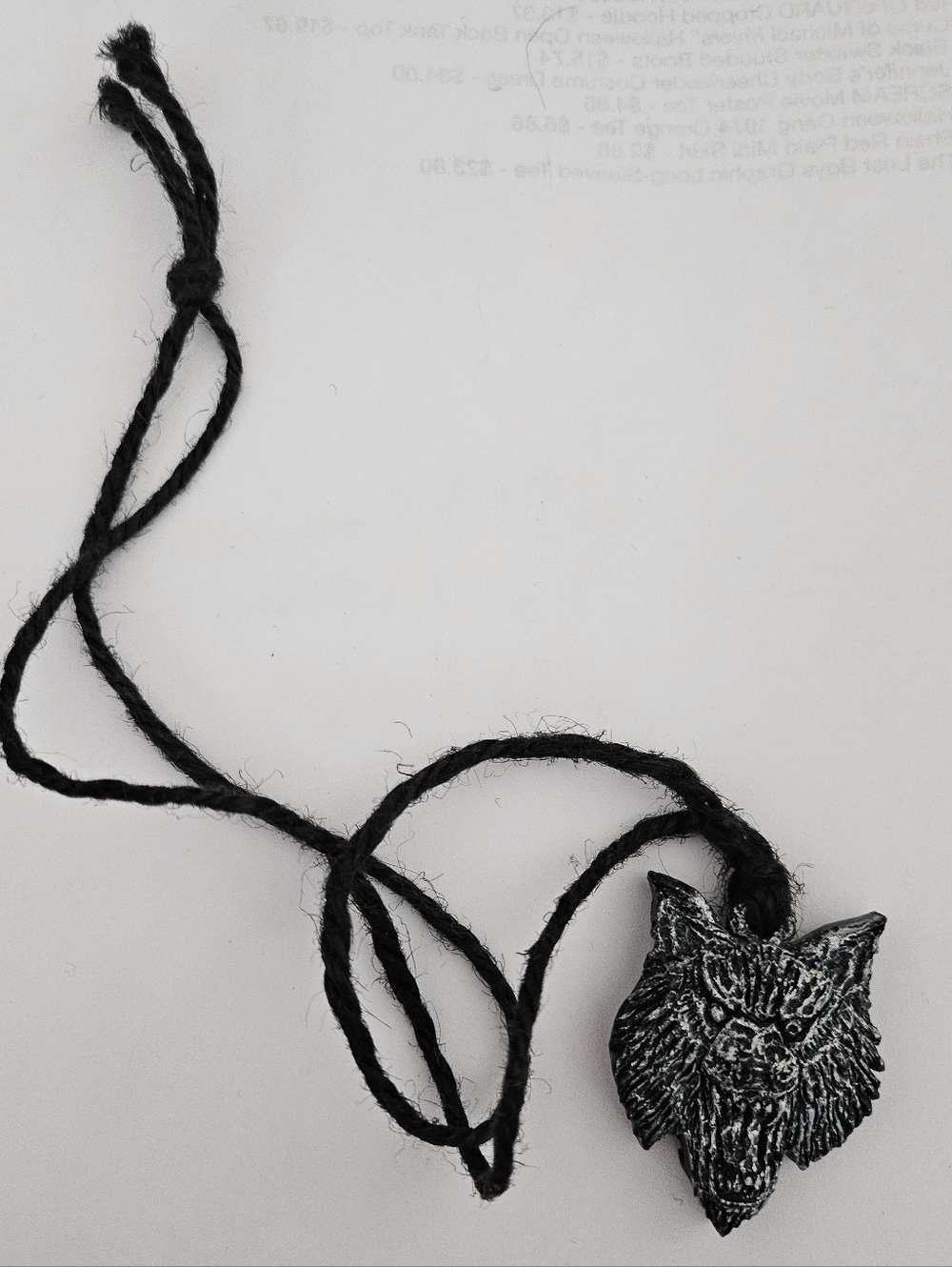 Handmade Resin Gray Werewolf Head Tie Necklace